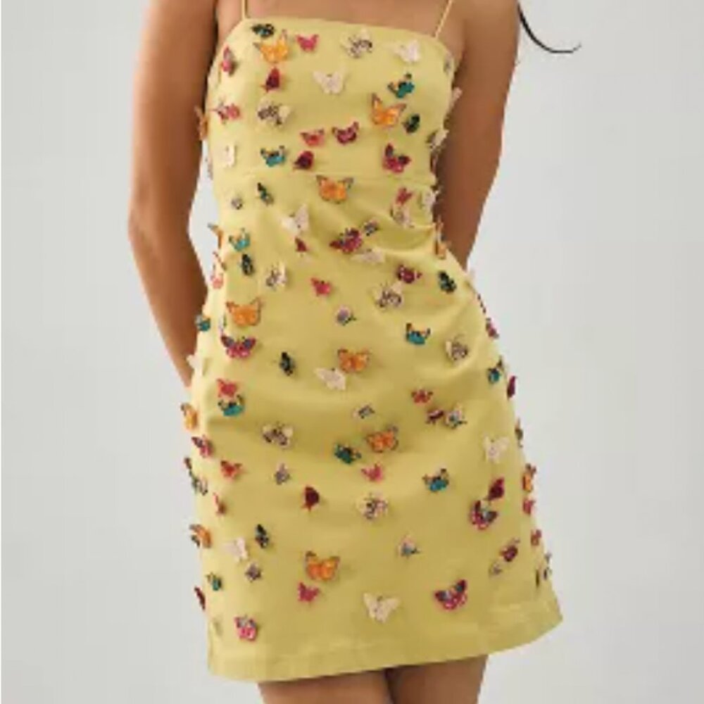 Maeve Yellow Butterfly Appliqué Mini Dress